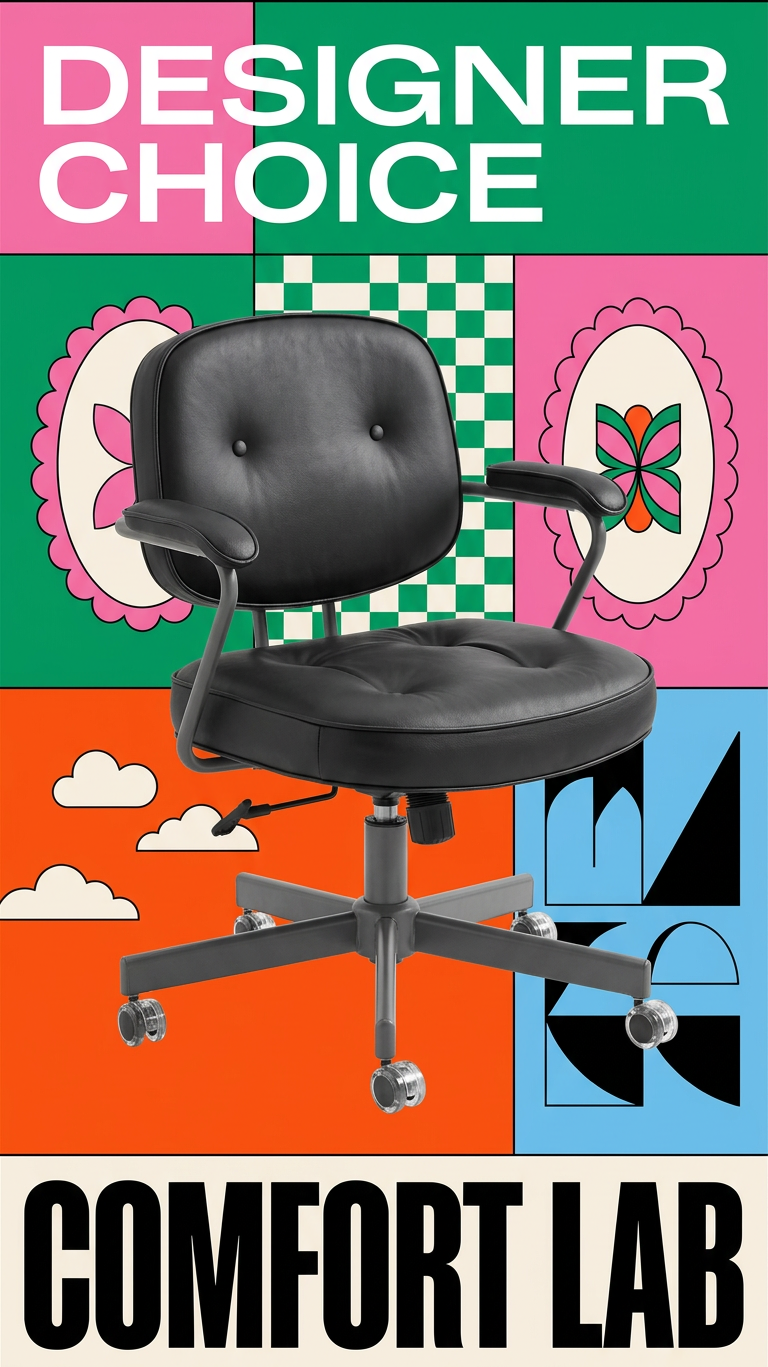 An office chair on a flat modular colour-block grid poster